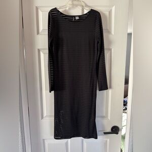 Divided H&M Black Long Sleeve Mesh Panel Overlay Bodycon Midi Dress - Size M
